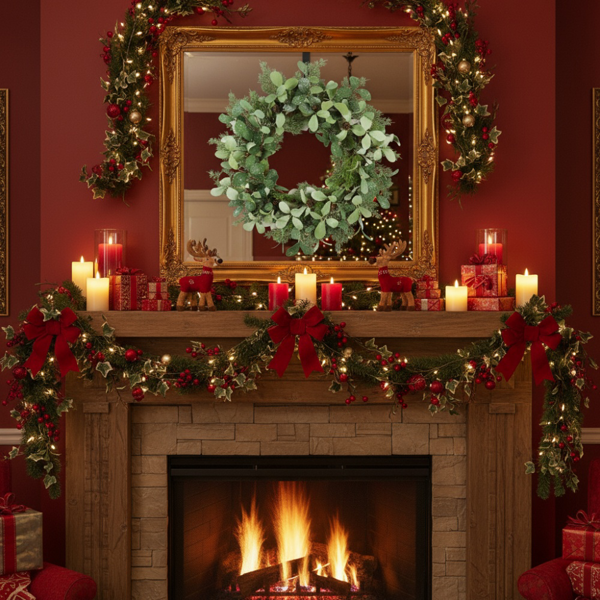 24英寸圣诞雪松花环 全奢华绿植 节日门饰 节日松果与浆果点缀FBA发货-15