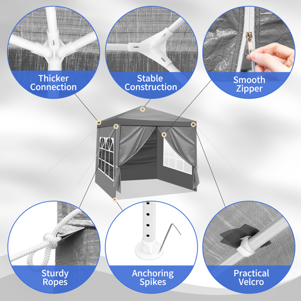 6.5*6.5ft 灰色 4围 仿折叠棚 2门2窗 PE布 喷塑铁管 配拎包-10