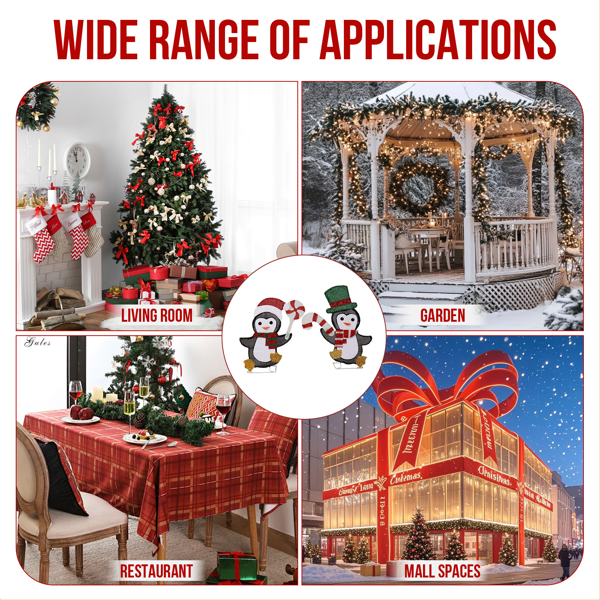 2pcs 24in 22in  黑白色 2D企鹅拿糖果  金葱布 80L暖白皮线灯 圣诞灯饰经典元素 4.5V 3.6W 美规-5