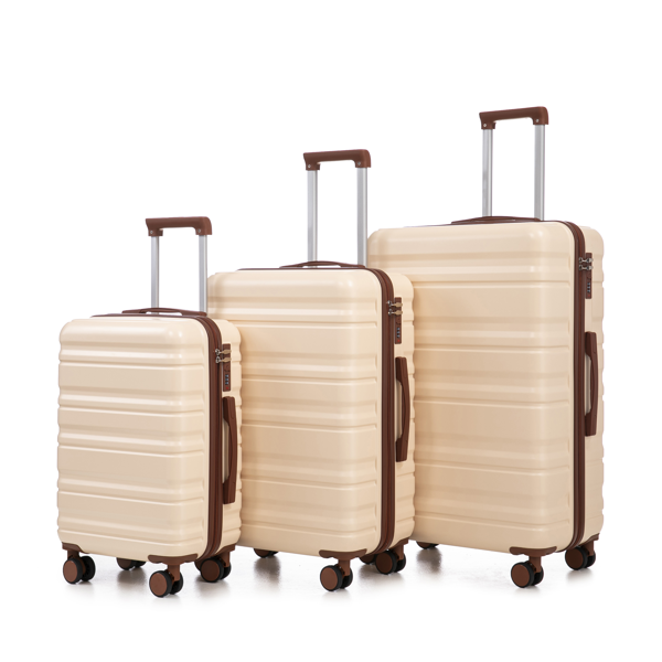 20 英寸/24 英寸/28 英寸 3 件/套三合一 ABS 万向轮行李箱，可随身携带，颜色匹配，密码锁（米色）-1