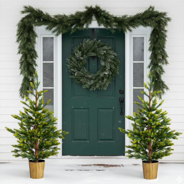 2pcs 4ft  双色绿色 119枝头 PE 仿真树 带塑料花盆 圣诞树-12