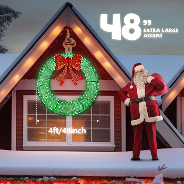 48in 绿色 315LED皮线灯 绿光+红光带遥控带定时 圣诞灯饰花环 31V 6W 英规-5