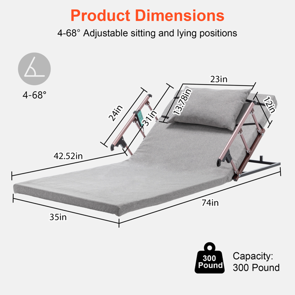 电动可调节床架带折叠扶手和靠枕-2