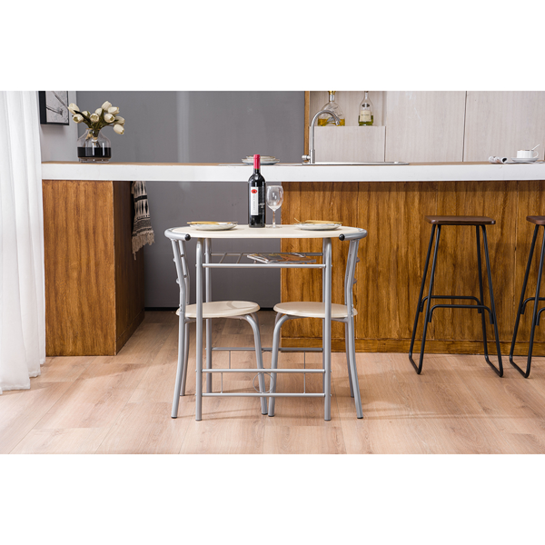 拆装 密度板 铁 原木色 银色烤漆 餐桌椅套装 1桌2椅 椭圆形桌面-30