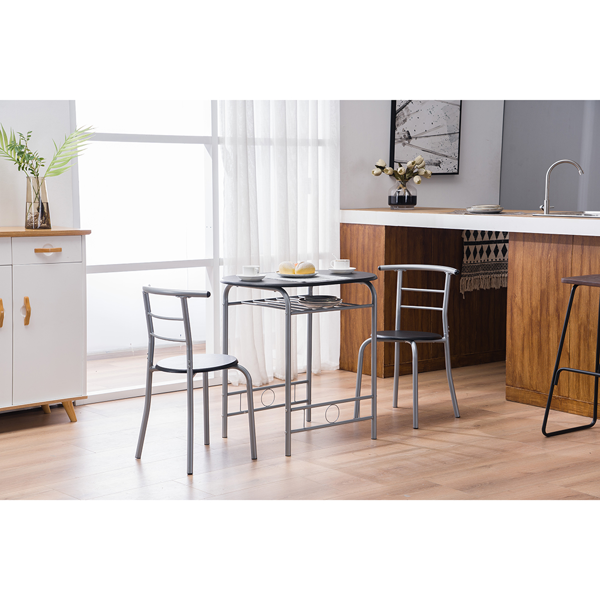 拆装 密度板 铁 黑色 银色烤漆 餐桌椅套装 1桌2椅 椭圆桌面-17