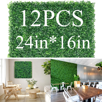 12块24x16英寸人造草墙板，用于室外花园围栏的装饰性箱木草背板