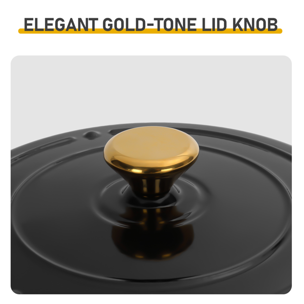 铸铁 6QT 烹饪锅具 纯黑色 含两个硅胶手套 珐琅锅-2