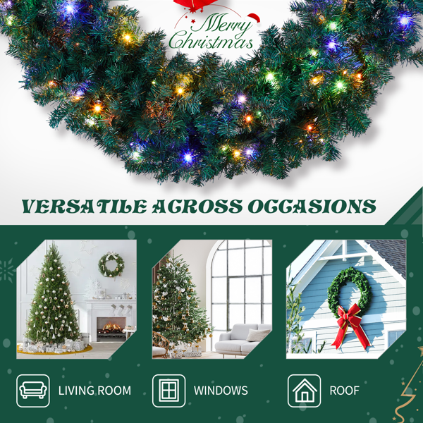 48in 绿色 花环 带蝴蝶结 450枝头 150LED四彩加暖白无极灯 带遥控   PVC 圣诞PVC花环 30V 3.6W 英规-6