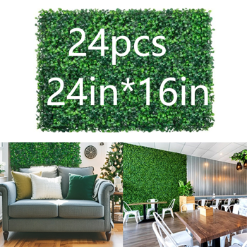 24块24x16英寸人造草墙板，用于室外花园围栏的装饰性箱木草背板（周末不发货，禁售亚马逊）
