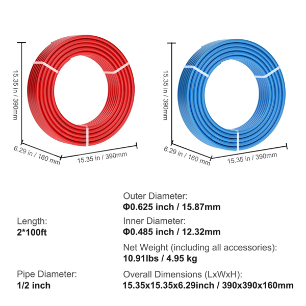 PEXB管2卷1/2英寸x 100英尺无氧屏障型-辐射热地板采暖管冷热水管通用(周末不发货，禁售亚马逊)-3