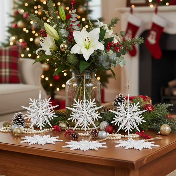 6件套6.1英寸圣诞树装饰品雪花挂饰节日派对用品乡村圣诞树挂件FBA发货-10