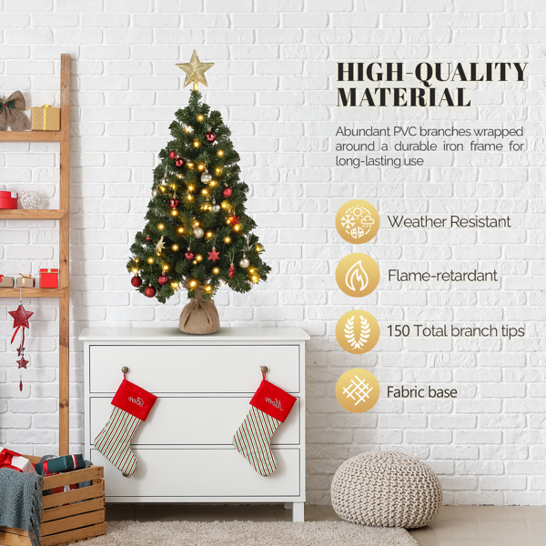 3ft 绿色 100灯暖色8模式电池款开关 150枝头 顶部带星星 麻布底座 PVC材质 圣诞树 S101-6