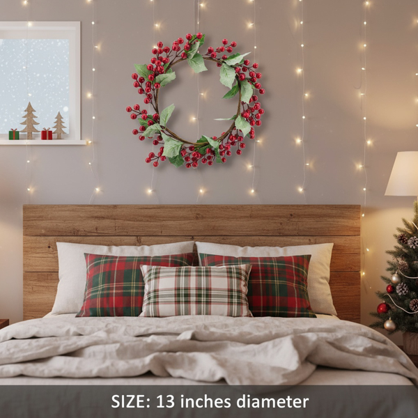 3件套松果和绿色圣诞花环13英寸红莓冬青花环，用于节日家居装饰FBA发货-15