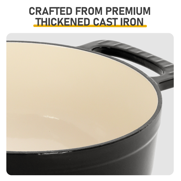 铸铁 6QT 烹饪锅具 纯黑色 含两个硅胶手套 珐琅锅-6