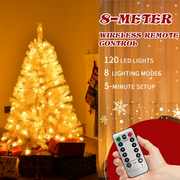 4ft 白色 140灯 暖色8模式    346枝头 自动树 PVC 圣诞树 英规-6
