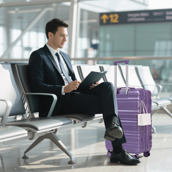 20 英寸/24 英寸/28 英寸 3 件/套三合一 ABS 万向轮行李箱，可随身携带，颜色匹配，密码锁（紫色）-6