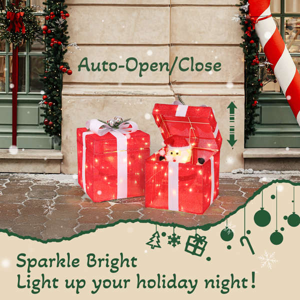 12in 红色 葱布 电动开盖圣诞老人礼物盒  60L暖白皮线灯 圣诞灯饰礼盒 24V 7.2W 英规-12