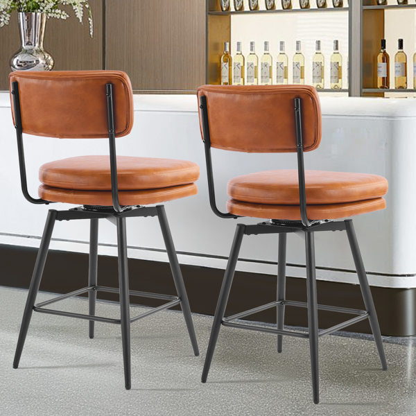 2pcs 靠背可拆 双层坐垫 PU 铁脚 吧椅凳 棕色 带转-3