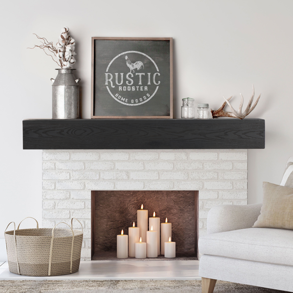 60 英寸压花壁炉架西部红雪松壁挂式浮动搁板，适用于家居装饰-13