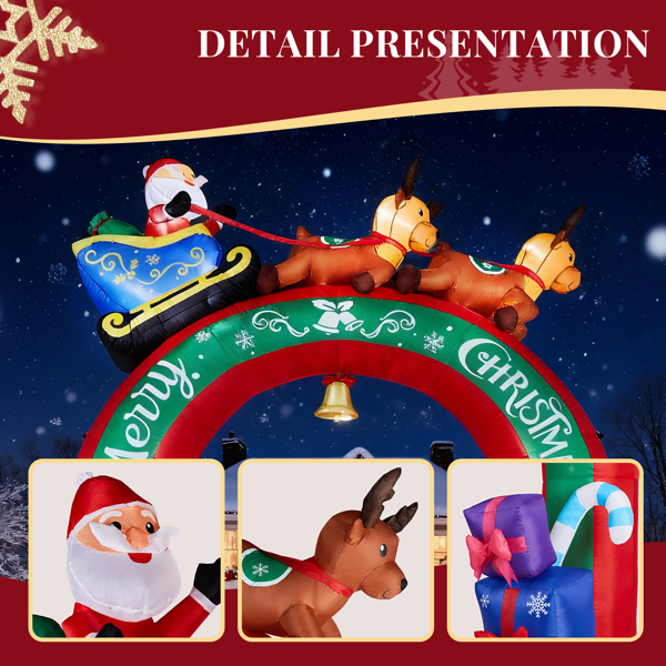 10FT 双鹿拉车礼物盒拱门  9颗暖白LED 190D涤纶  圣诞充气拱门 12V 12V,3000mA 美规-3