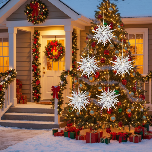 6件套6.1英寸圣诞树装饰品雪花挂饰节日派对用品乡村圣诞树挂件FBA发货-2