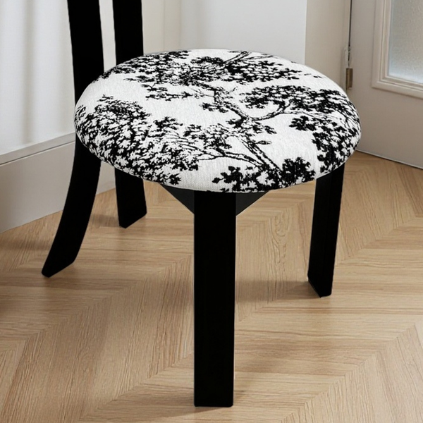 餐椅 2 件套，Key-Design 家用椅子 - 亞麻軟墊實木餐椅，配白色圓形靠墊和獨特的木紋紋理，適用於廚房餐廳（黑色）-10