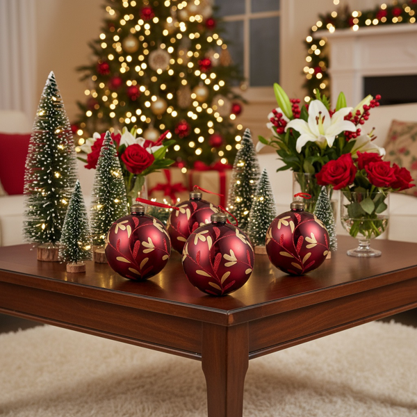 6件套圣诞玻璃球装饰品节日树派对悬挂装饰品圣诞装饰品FBA发货-5