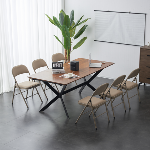 4pcs 简易皮革 PVC 钢管 浅棕色 软包折叠椅 40*45*78cm-25