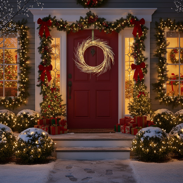 24英寸LED灯圣诞花环电池驱动前门装饰，适用于室内外节日花环FBA发货-2