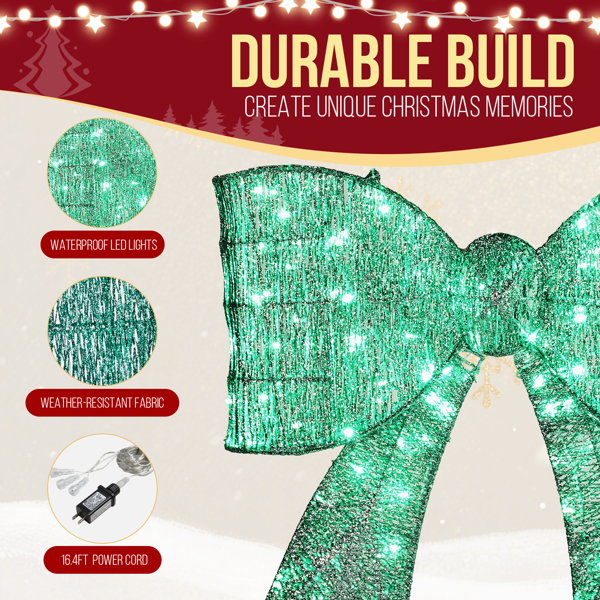 72*12*65cm 绿色 蝴蝶结 绕线撒粉 124LED灯 绿灯  圣诞灯饰经典元素 30V 3.6W-7