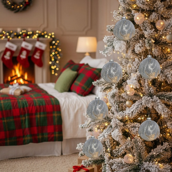 6PCS套3.9英寸圣诞树装饰球悬挂玻璃节日装饰品，用于派对树装饰FBA发货-1