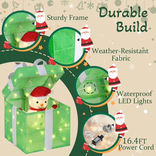 12in 绿色 葱布 电动开盖雪人礼物盒  60L暖白皮线灯 圣诞灯饰礼盒 24V 7.2W 美规-10