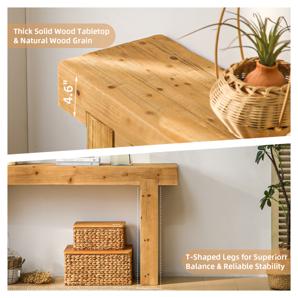 63英寸实木控制台桌 - 乡村农舍沙发桌，适合入口、走廊或沙发后面，窄矩形设计-4