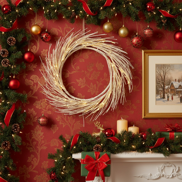 24英寸LED灯圣诞花环电池驱动前门装饰，适用于室内外节日花环FBA发货-4