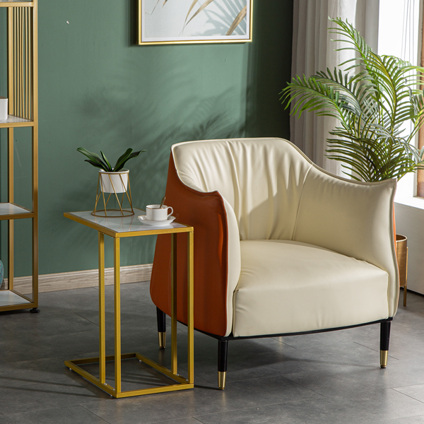 大理石 PVC 密度板 铁 拆装 单层 C型桌 边几 简约 白色  金色喷塑 30*48*61cm-12