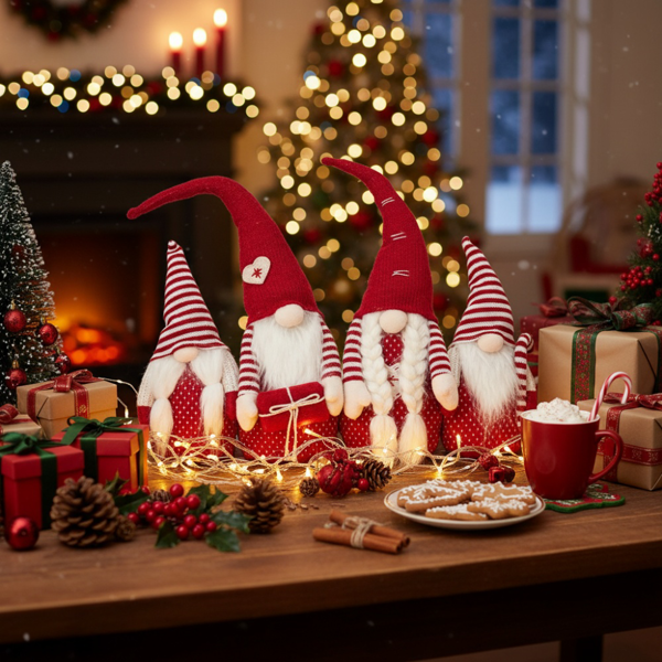 4件套21.3英寸圣诞节侏儒家庭红色万圣节装饰品丰收节秋季室内户外节日展示FBA发货-1