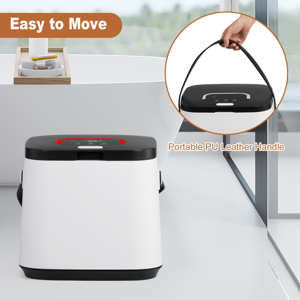 美规 HSTW-13 14L 烘干机 120V 200-250W 带挂钩 带香薰盒 盖上提手 带电源线收纳 带提手带 PP+ABS 白色机身黑色头盖 浴巾毛巾加热桶 定时加热 延时预约 60°温变提示 三档定时 LED触屏操作 方形桶-3