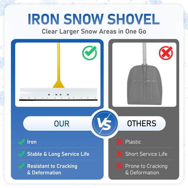 29*5in T型带握把除雪铲 黄色手柄+白色刀片 人力除雪车 铁艺-6