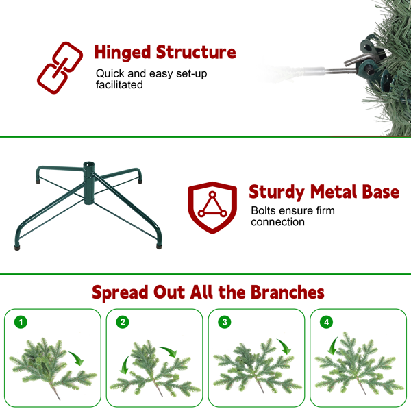 人造6英尺绿色铅笔圣诞树，358 PVC枝尖，150棵暖白色LED灯，可折叠底座圣诞节装饰-2