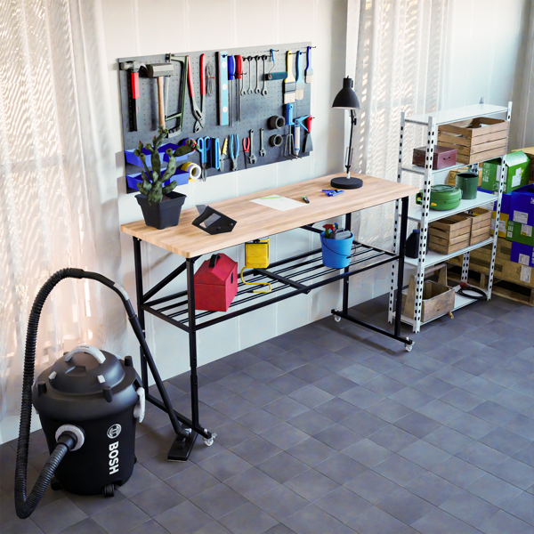 可折叠实木工作台，带脚轮，高度可调节-8