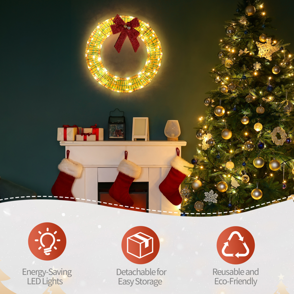 24in 幻彩虹膜 花环带蝴蝶结  84L暖白皮线灯  PET 圣诞灯饰花环 4.5V 3.6W 美规-10