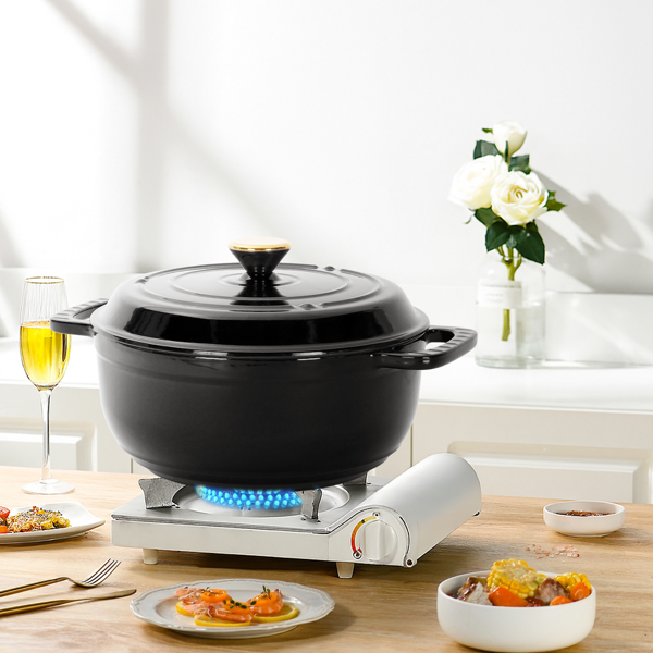 铸铁 6QT 烹饪锅具 纯黑色 含两个硅胶手套 珐琅锅-12