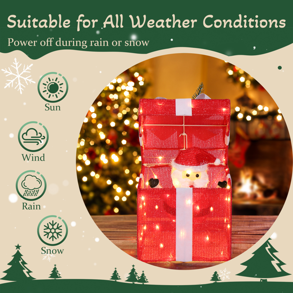 12in 红色 葱布 电动开盖圣诞老人礼物盒  60L暖白皮线灯 圣诞灯饰礼盒 24V 7.2W 美规-8