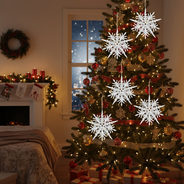 6件套6.1英寸圣诞树装饰品雪花挂饰节日派对用品乡村圣诞树挂件FBA发货-12