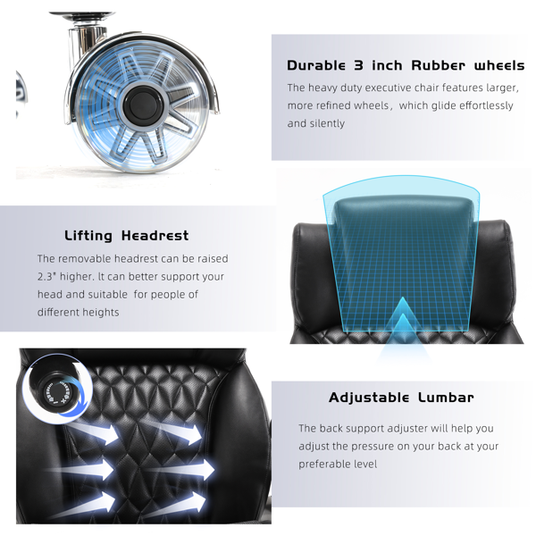 500磅又大又高的办公椅符合人体工程学的网状座椅办公椅，带可调节腰部支撑、升降头枕、3D翻转臂和大型橡胶脚轮，成人高靠背行政电脑椅-4