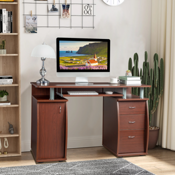 咖啡色 H9930酒红胡桃 P2刨花板 贴三胺 115* 55*74cm 一门三抽 电脑桌 1pc