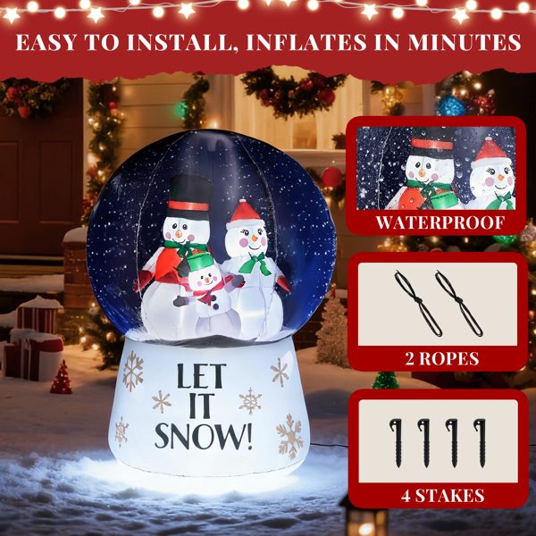 6FT 白色雪人一家喷雪水晶球 5颗白光LED  190D涤纶  圣诞充气装饰 12V 12V,2000mA 美规-4