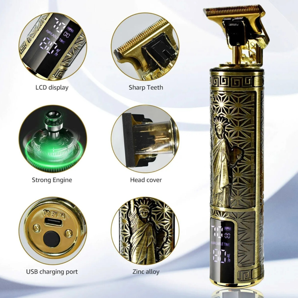 LCD液晶显示屏专业理发机胡子修剪机男士理发无绳理发师剃须机自由女神图案款(TK/TMEU下自提)-4