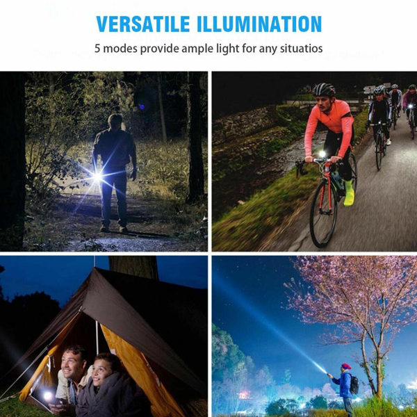 一套USB可充电LED手电筒5模式户外露营徒步手电筒带盒子-10