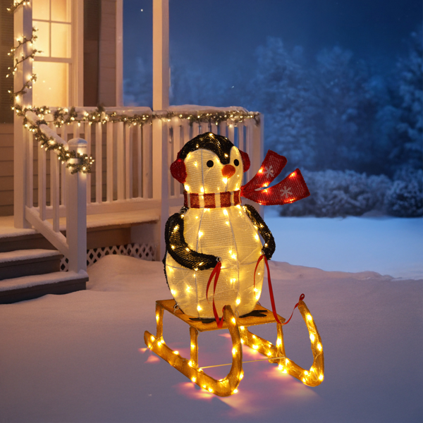 2.2ft  黑白色  蒙布 130灯暖白LED  企鹅雪橇   圣诞灯饰动物元素 30V 3.6W 美规-10